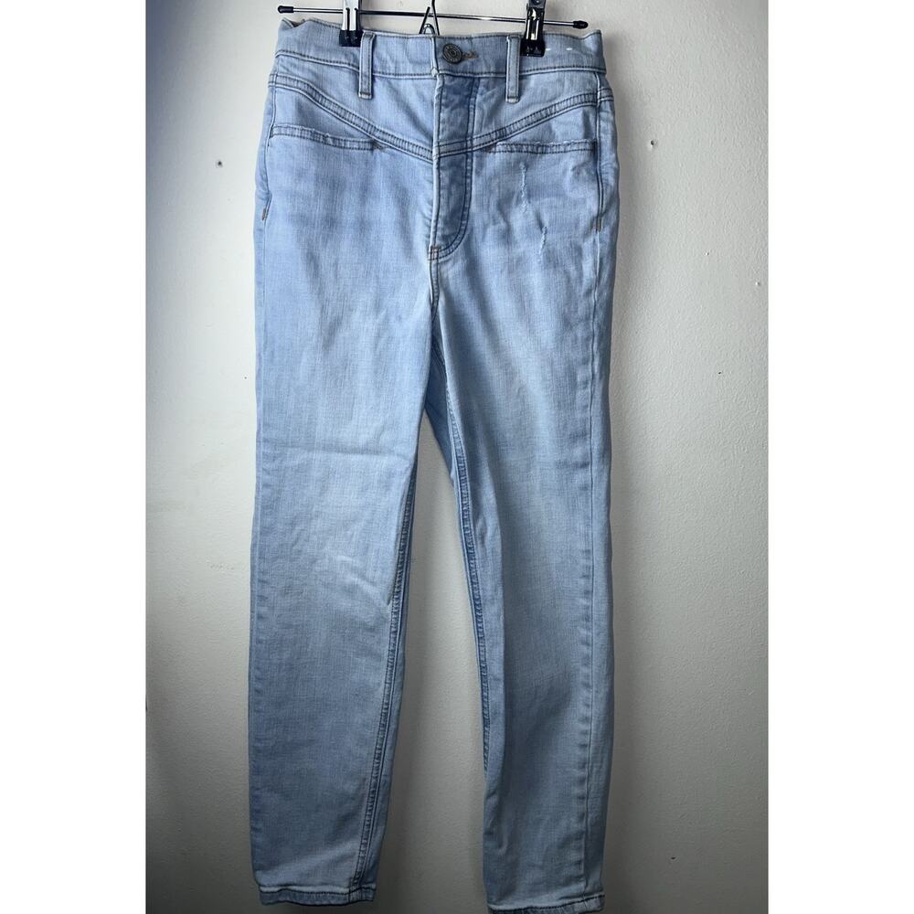 Express Light Wash Super High Rise Button Fly Mom Jeans Womens Sz 00 EUC